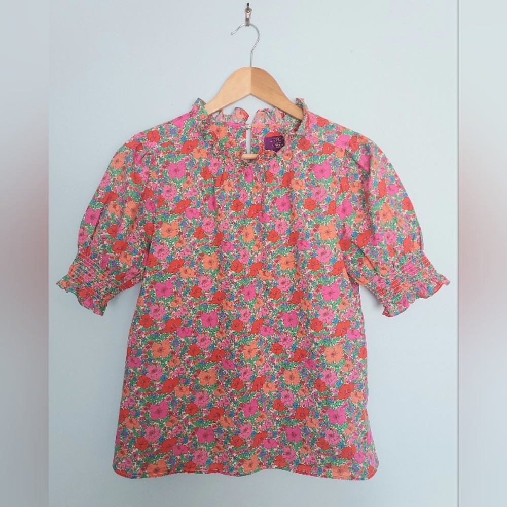 J. Crew Liberty Print Smocked Floral Short Puff Sleeve Blouse Small Cottagecore - Picture 2 of 11